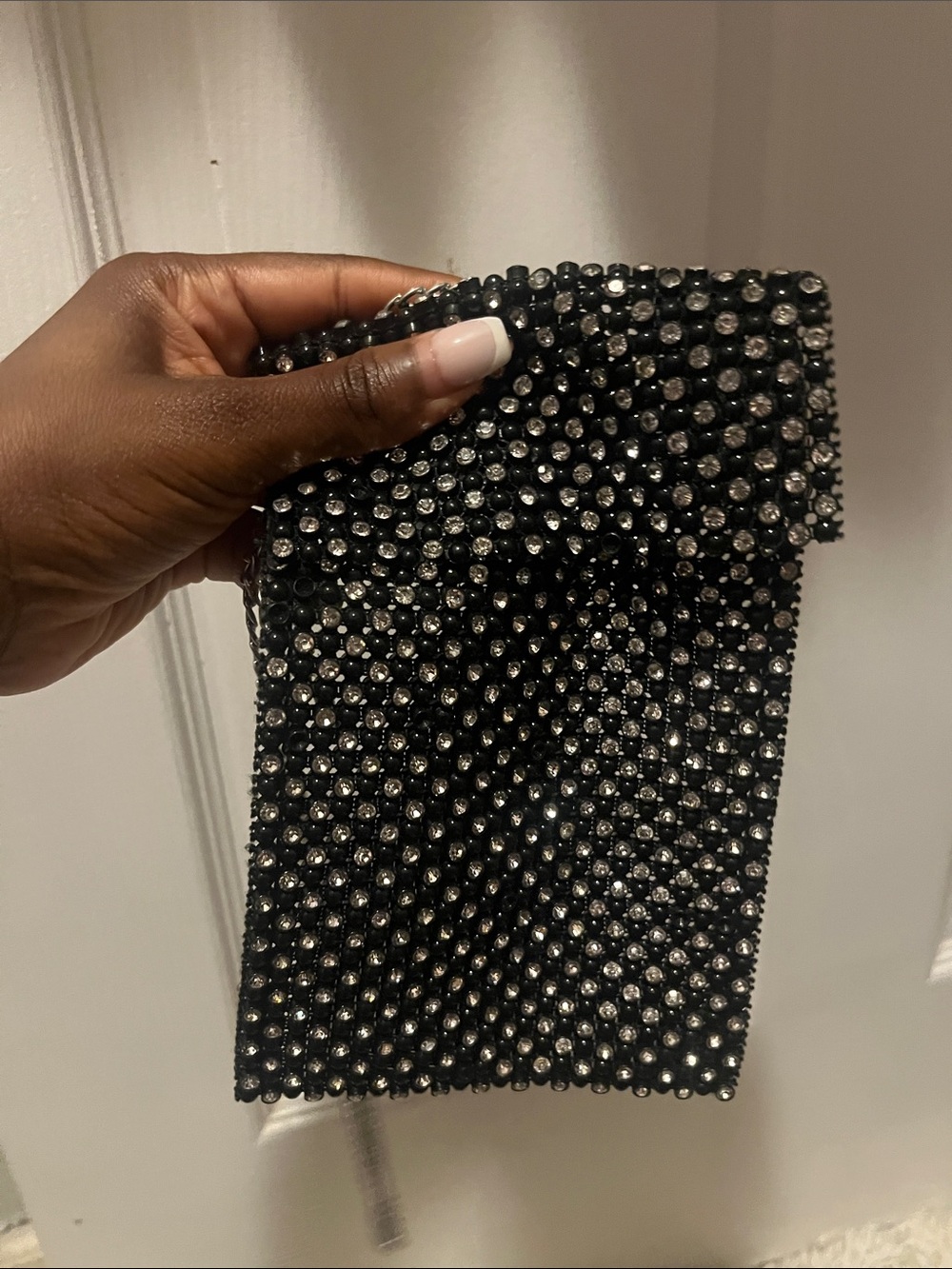Rhinestone mesh mini pouch